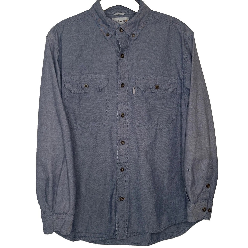Carhartt S202 Shirt Chambray Blue Mens Med Button Up Relaxed Fit Workwear Casual